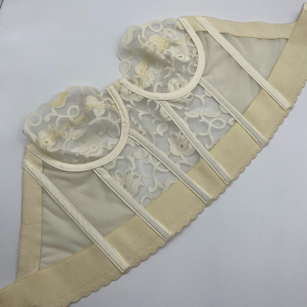 Vintage Victorias Secret Gold Label Sheer Cream Lace Corset 36B‎ Union Tag Bride - Picture 8 of 10